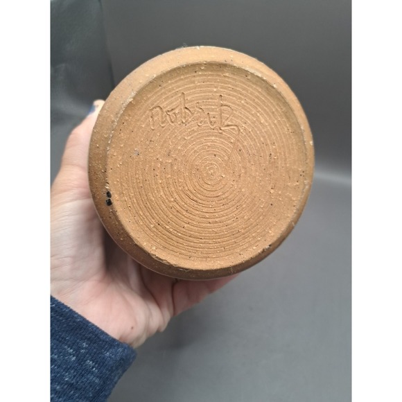 Art Pottery Brown Glazed Snowflake Candle Holder Artist Signed - Picture 15 of 16